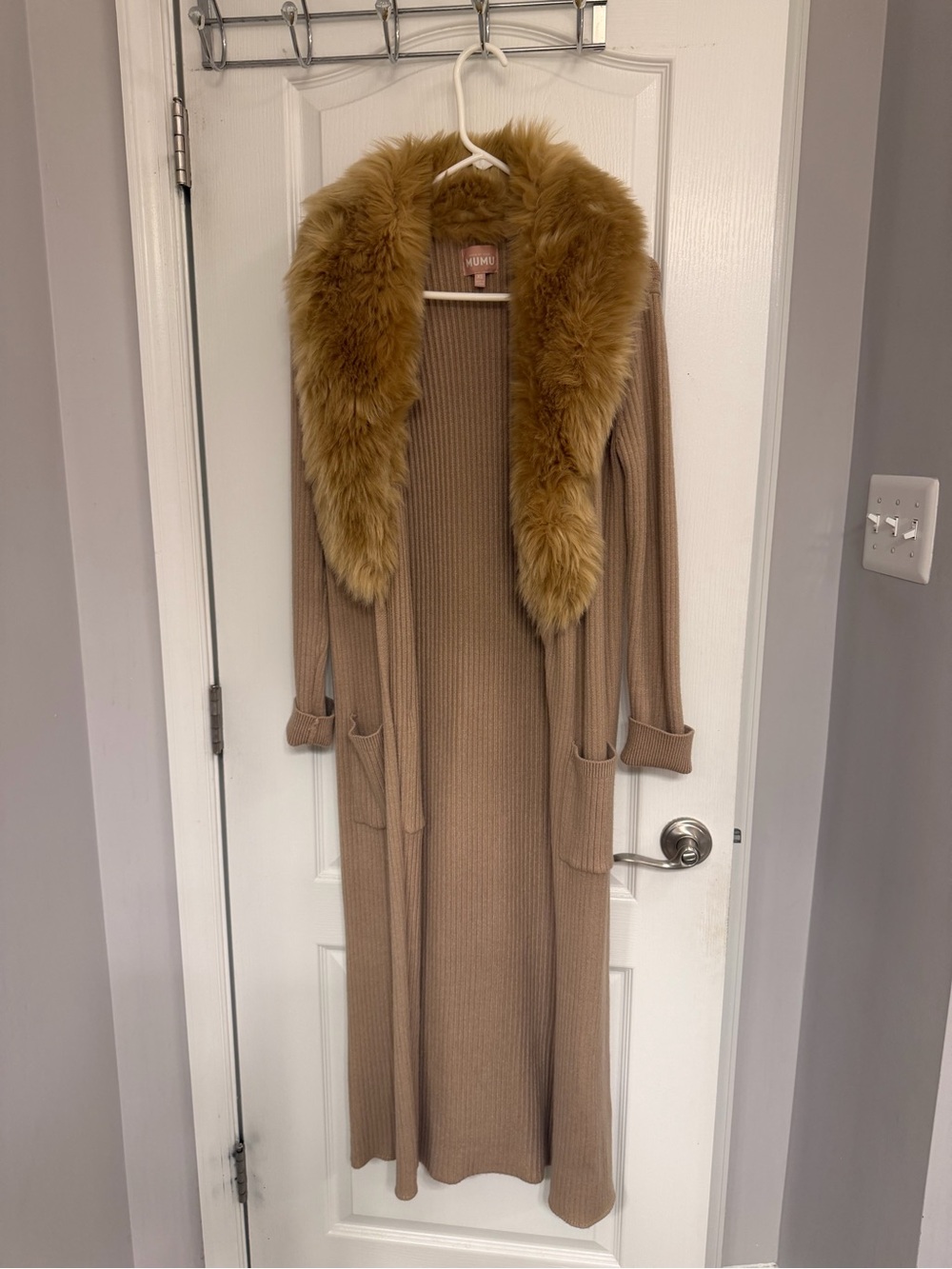 Show Me Your Mumu Camel Faux Fur Trim Ribbed Cardigan